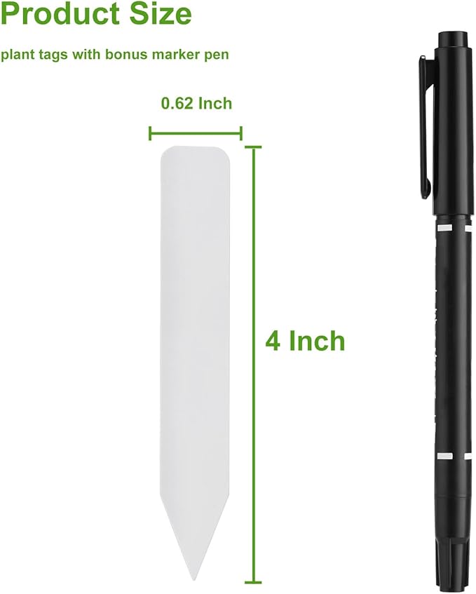 300 Pcs Plant Labels, 4 Inch Plastic Potted Plant Name Tags, Seedlings Seed Label Markers Nursery Plant Stake Tag with Bonus Marking Pen for Outdoor Indoor Garden Patio Flower Vegetable, White