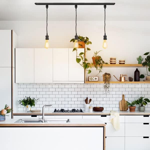 Kiven H-Type Wire Track LightPendants, 11.8 Inch Cord Length Black Weave Rope, Restaurant DecorativePendant Light Industrial Pendant Lamp 3 Pack,Bulb Not Included（Matte Black）
