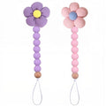 2pcs Flower Pacifier Clip, Silicone Bead Pacifier Clip for Baby Girls Pink Purple Color Daisy Birthday Christmas Gift(B)