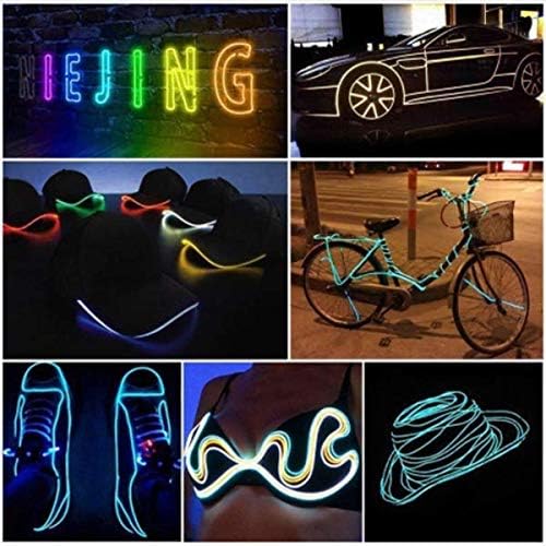 Searik EL Wire Neon Lights 16.4ft/5m, Portable Blue EL Wire Glowing Battery Powered Neon Rope Lights LED Strips for Halloween Decorations Party Favor Festival Car DIY Clothes Decor