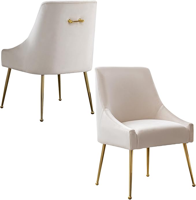 Velvet Dining Chairs Set of 2, Upholstered Dining Chairs with Polished Gold Metal Legs,Farmhouse Kitchen Side Chairs, Vanity Chairs, Accent Chair for Kitchen,Restaurant/Cafe(Beige)