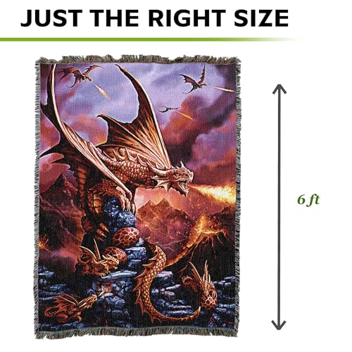 Pure Country Weavers Fire Dragon Woven Blanket by Anne Stokes - Fantasy Gift Cotton Tapestry Throw - Made in The USA - 72" x 54" - color: Fire, size: 72" x 54"
