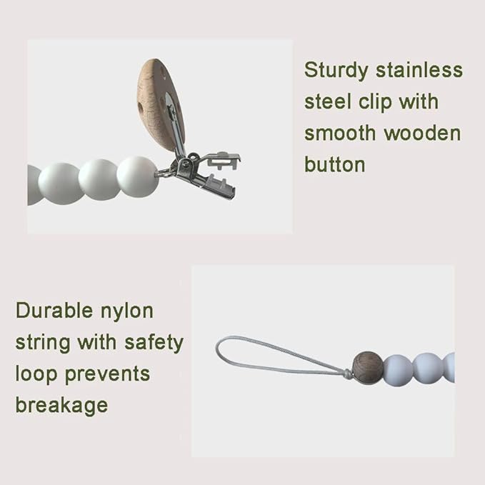 Silicone Pacifier Clips for Baby, Paci Holders Binky Clips, 2 Pack (White+Black)