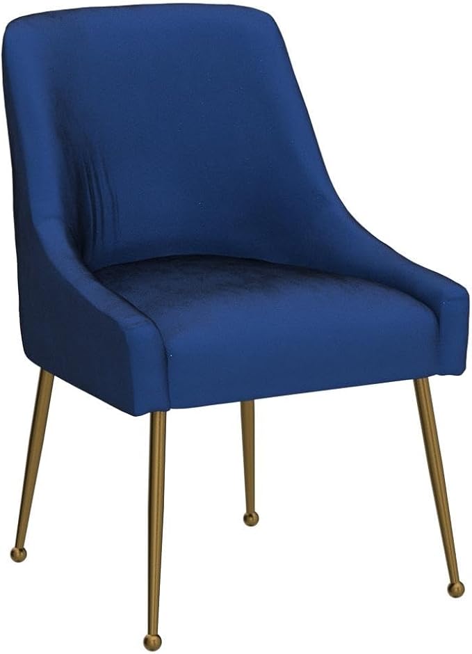 Velvet Dining Chairs Set of 2, Furniture Collection Modern Contemporary Upholstered with Polished Gold Metal Legs(Blue)