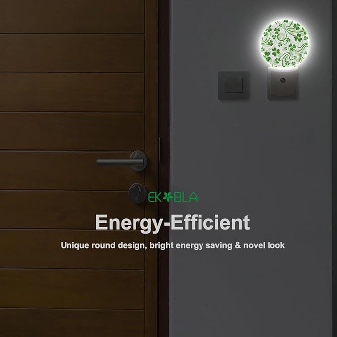 EKOBLA St. Patrick's Day Plug-in Night Light, Green Clover Shamrock Lucky Leaf LED Nightlight for All Ages