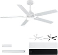 LANMEL 52'' White Ceiling Fans with Lights and Remote, 6 Speed Low Profile Modern Ceiling Fan with Quiet DC Motor for Indoor Outdoor Bedroom Living Room
