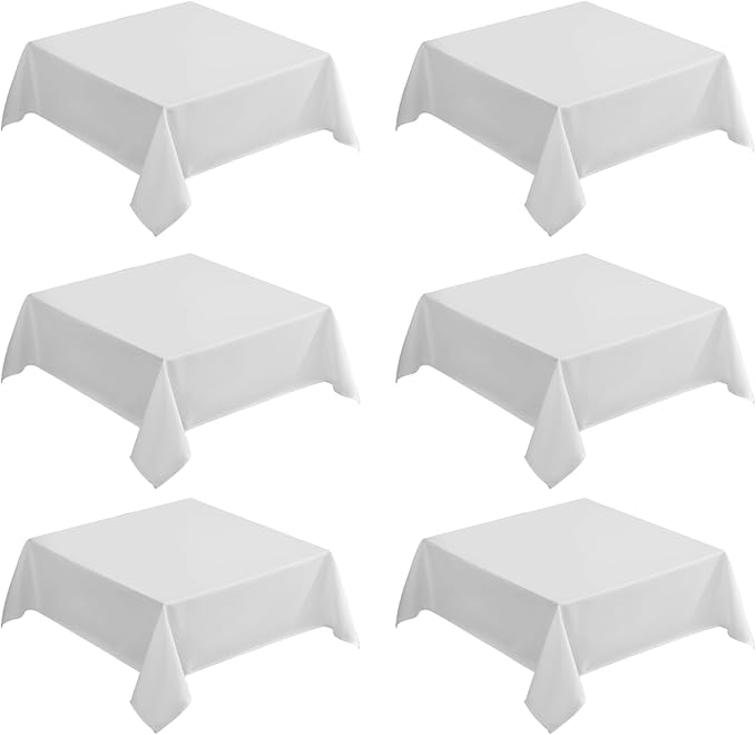 VidaFete Square Tablecloth 6 Pack 52 x 52 Inch Tablecloths Stain Wrinkle Resistant Polyester Dining Table Cover for Kitchen Dinning Party Wedding Rectangular Tabletop Buffet Decoration(White)