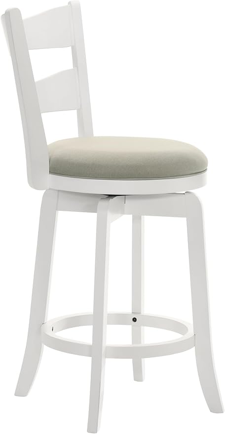 Armen Living Blair 26 in. Matte White Counter Height Rubberwood Swivel Barstool with Fog Fabric Seat - Set of 3