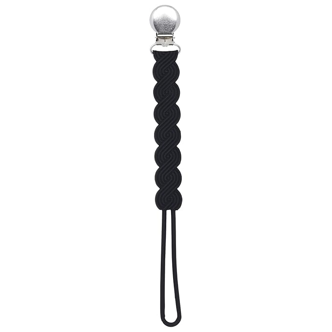 Three Little Tots All Silicone Modern, Short and Safety Tested Pacifier Clip (Black, Waverly)