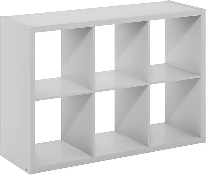 Furinno Cubicle Open Back Decorative Cube Storage Organizer, 6-Cube, Light Grey