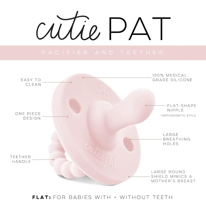 Ryan & Rose Cutie PAT Pacifier Teether (Flat, Pink)
