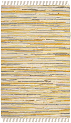 SAFAVIEH Rag Rug Collection Accent Rug - 2' x 3', Gold & Multi, Handmade Boho Stripe Cotton, Ideal for High Traffic Areas in Entryway, Living Room, Bedroom (RAR129N) - color: Gold/Multi, size: 2' x 3' (Rectangular)