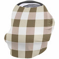 Brown Plaid Car Seat Covers for Babies, Spring Buffalo Checkered Lattice Geometric Nursing Breastfeeding Covers Stretchy Breathable Baby Carseat Canopy Cover for Girls and Boys Shower Gifts