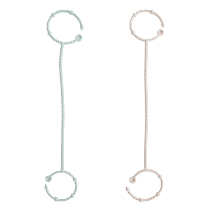 mushie Adjustable Silicone Toy Straps 2-Pack | Baby Accessories Holder for Travel, Stroller, High Chair (Cambridge Blue/Shifting Sand)