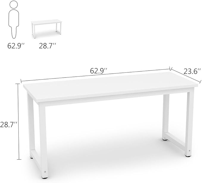 Tribesigns Computer Desk, 63 inch Large Office Desk Computer Table Study Writing Desk for Home Office, White