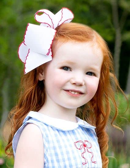 Wee Ones Girls' Classic Grosgrain Moonstitch Edge Hair Bow, No-Slip Hair Clip, Handmade, Red with Green, Medium