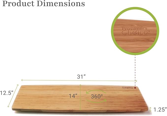Prosumer's Choice Bamboo TV Swivel Stand for LED/LCD TV, Monitors, Stereos, 31 inch Base Surface - 360˚ Rotation - Rotating Computer Stand/Media Console, Entertainment Center for Living Room Bedroom