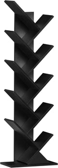 10 Tier Tree Book Shelf, Floor Standing Wood Bookshelf for Narrow Space, Storage Organizer Bookshelves for Books/CDs/Magazine, Bookcase with Shelves for Home Office, Living Room - Black