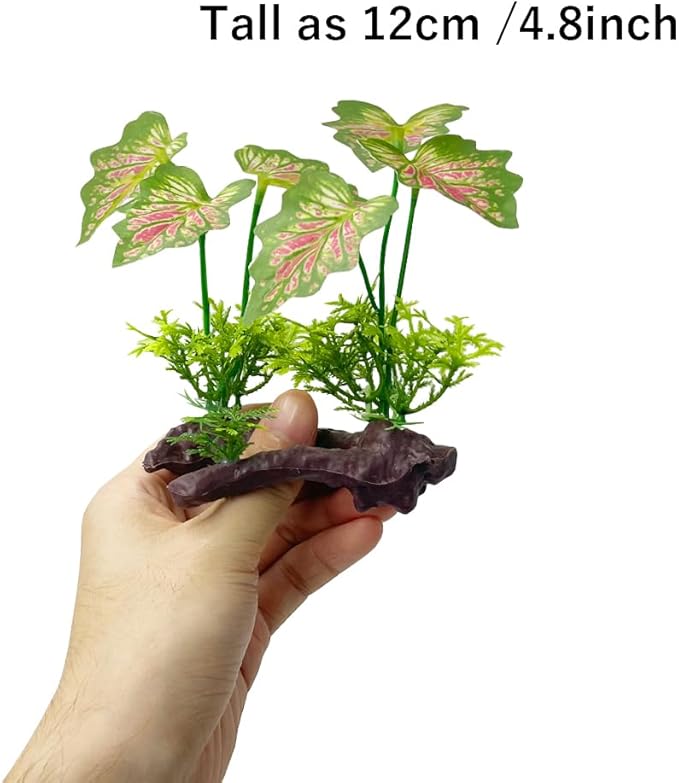 Smoothedo-Pets Aquarium Plant Fish Tank Decoration Small Plastic Artificial Plant Goldfish Fish Hide (Rainforest Leafs-Pink-Small-Set)