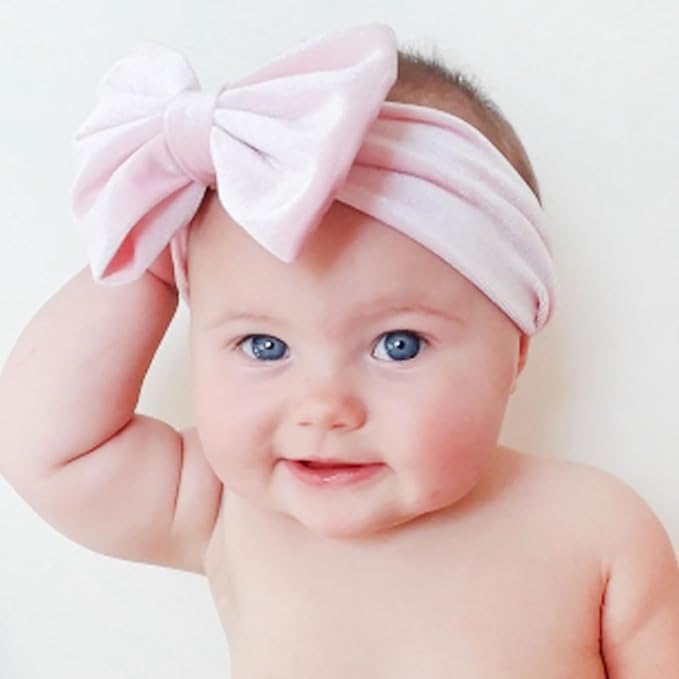Baby Girl's 7'' Soft Big Bowknot Velvet Headband Toddler Hairband for Photography Travel Party Festivals (Beige, One Size)