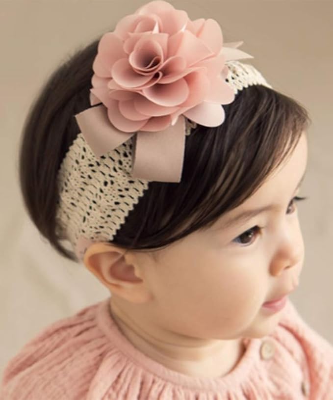 Denifery Baby Girls Cute Headband Elastic Lace Hair Band Pink Flower Headband Hair Accessories