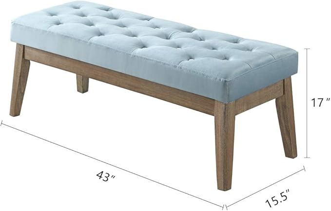 24KF Velvet Upholstered Buttons Tufted Entryway Bench with Solid Wood Leg,Bed Bench Ottoman with Padded Seat,5034-Seaglass