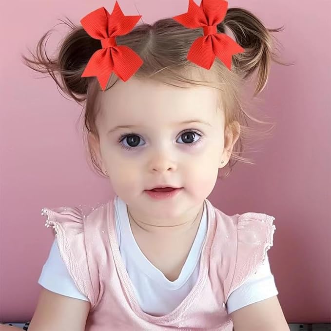 Baby Hair Bows Clips Fully Lined Grosgrain Boutique Solid Ribbon Mini Bows for Girls Teens Infants Kids Toddlers Newborn 2pcs Colors in Pairs (blue.)