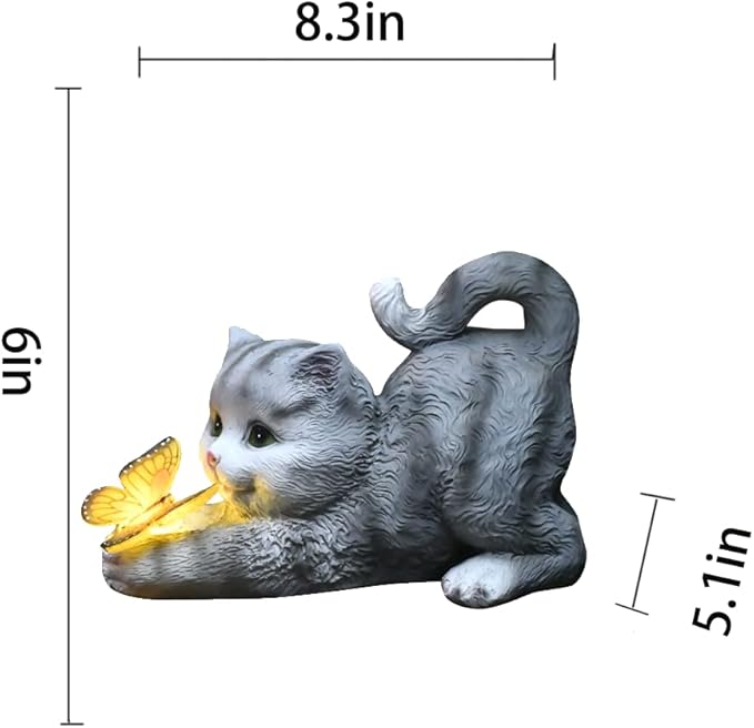 Solar Garden Statue Cat,Garden Figurine Outdoor Decoration with Cat Holding Butterfly for Yard,Patio,Lawn Art Decoration,Housewarming Gift