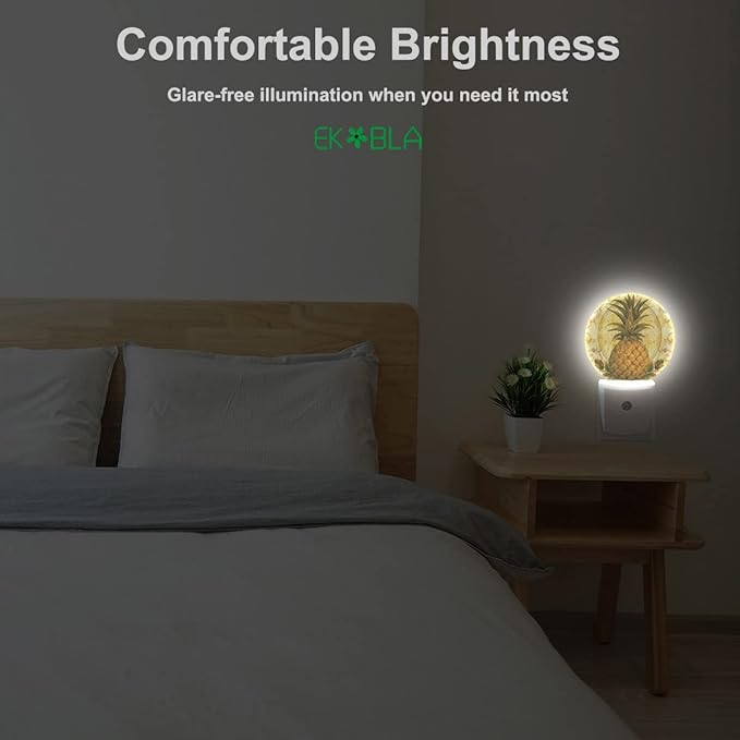 EKOBLA Boho Pineapple Plug-in Night Light, Summer Tropical Fruit LED Nightlight with Light Sensor for Bedroom, Kitchen & Home Decor