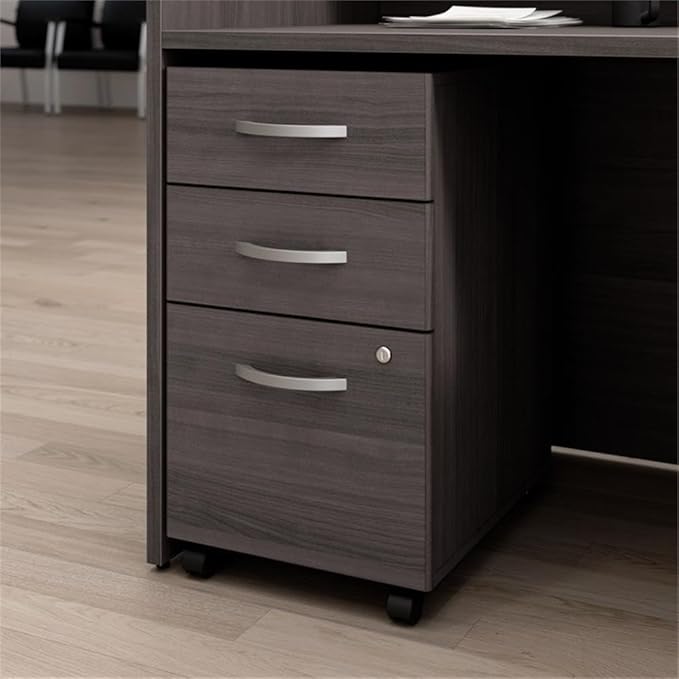 Bush Business Furniture Arrive 3 Drawer Mobile File Cabinet - Assembled in Storm Gray, Rolling Document Storage for Reception Area or Professional Office