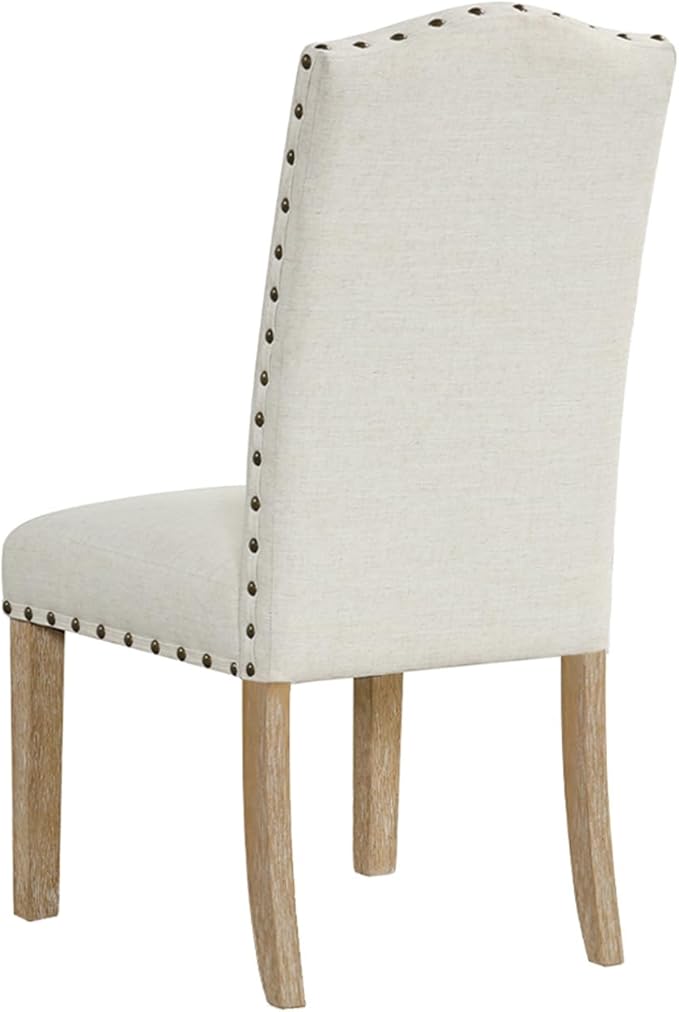 HomePop Home Decor | Classic Upholstered Parsons Dining Chairs | Curver Top Dining Chairs with Nailhead Trim, Vanilla Cream Textured Woven (Set of 2)