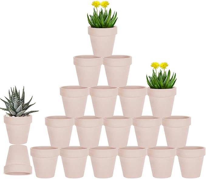 vensovo 3 Inch Pink Terra Cotta & Terracotta Pots with Drainage - 20 Pack Clay Flowerpots, Succulent Nursery Planter Great for Plants, Crafts, Wedding Favor