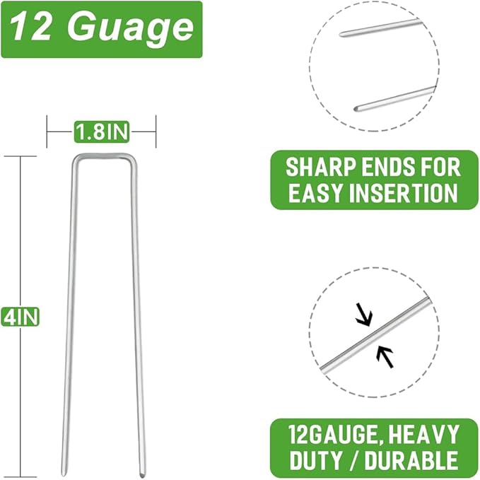 Petgrow 6 Inch Garden Stakes Galvanized Landscape Staples,U-Type Turf Staples for Artificial Grass, Rust Proof Sod Pins Stakes for Securing Fences Weed Barrier,Outdoor Wires Cords Tents Tarps,100