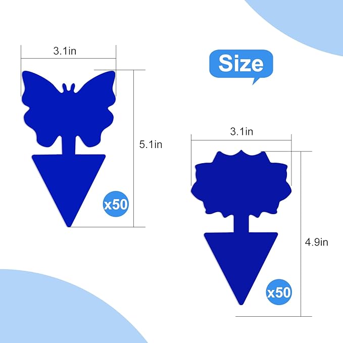 Fruit Fly Traps, 100 Pack Blue Sticky Traps, Fungus Gnat Traps, Plant Fly Stickers for Indoor and Outdoor Use Protect The Plant