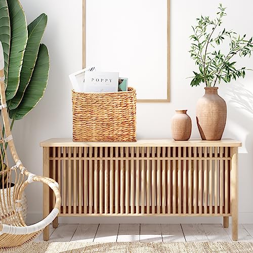 Tatuo Seagrass Magazine Baskets Magazine Holder Tall Narrow Woven Storage Wicker Basket Floor Bathroom Home Office Handwoven Holder for Books, Newspaper, File and Mail(Light Brown) - color: Light Brown