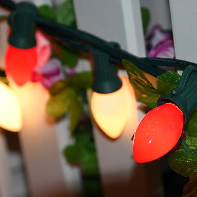C7 Christmas Lights Outdoor, 25Ft C7 Red and White Christmas Lights with 27 Ceramic Incandescent Bulbs Vintage Christmas Light for Holiday Party Roofline Home Garden Patio Tree Decorations