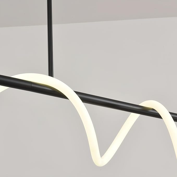 Modern LED Linear Pendant Light for Dining Room, Black Chandelier for Office, 78" DIY Ceiling Chandelier Light with Remote Control Stepless Dimming, Restaurant Kitchen Long Hose Lamp
