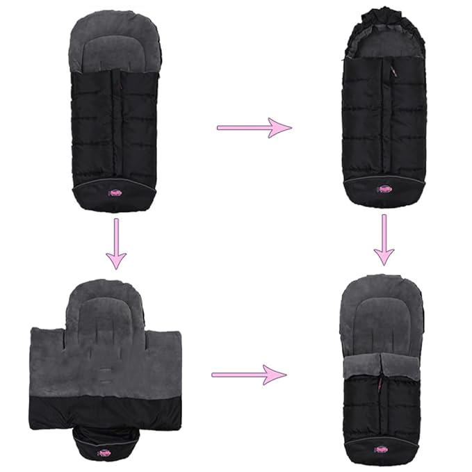 German Designed Universal Stroller Bunting Bag, 5 Way Zippers Style for Baby Easy In & Out of Water Repellent Blanket, Height/Temperature Adjustable Anti-Kick Winter Sleeping Bag
