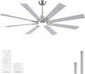 62 Inch Ceiling Fans with Lights and Remote, Nickel Large Ceiling Fan for Bedroom Living Room Indoor/Outdoor, 6 Speed Reversible DC Motor, 3CCT, Downrod, Dual Color 8 Blades, ETL Listed