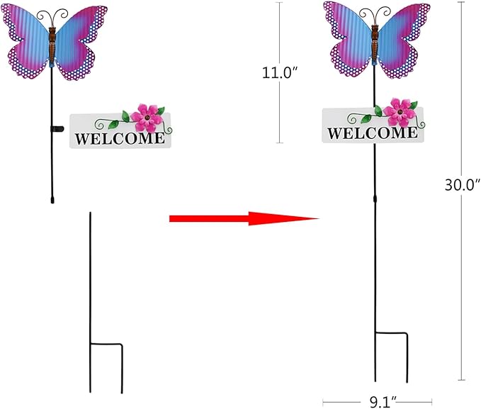 Veclotch Metal Insects Garden Stake,Decorative Yard Stakes Metal Yard Art Ornaments Welcome Sign Outdoor Spring Garden Decor Patio Lawn Porch Pathway Decor (Butterfly Ladybug bee Dragonfly)