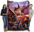 Pure Country Weavers Fire Dragon Woven Blanket by Anne Stokes - Fantasy Gift Cotton Tapestry Throw - Made in The USA - 72" x 54" - color: Fire, size: 72" x 54"