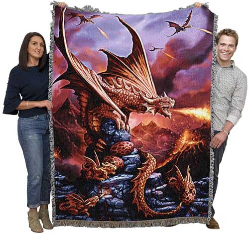 Pure Country Weavers Fire Dragon Woven Blanket by Anne Stokes - Fantasy Gift Cotton Tapestry Throw - Made in The USA - 72" x 54" - color: Fire, size: 72" x 54"