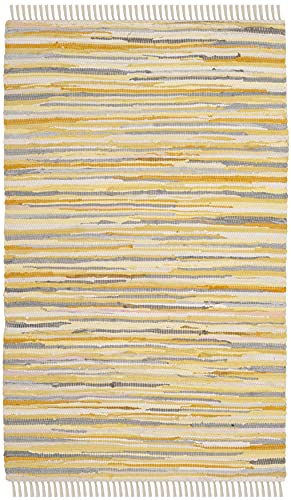 SAFAVIEH Rag Rug Collection Accent Rug - 2' x 3', Gold & Multi, Handmade Boho Stripe Cotton, Ideal for High Traffic Areas in Entryway, Living Room, Bedroom (RAR129N) - color: Gold/Multi, size: 2' x 3' (Rectangular)