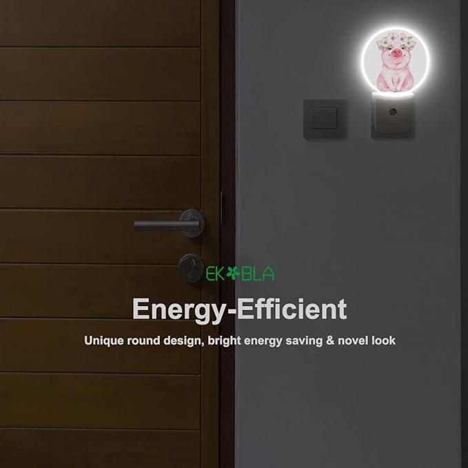 EKOBLA Pig Plug-in Night Light, Cute Pink Piggy & Floral Wreath LED Nightlight with Sensor, 0.5W Sleep Friendly for Gifts