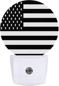 American Flag Black White Night Light Plug Into Wall Auto Led Sleep Round Lamp for Living Room Hallway Stairs