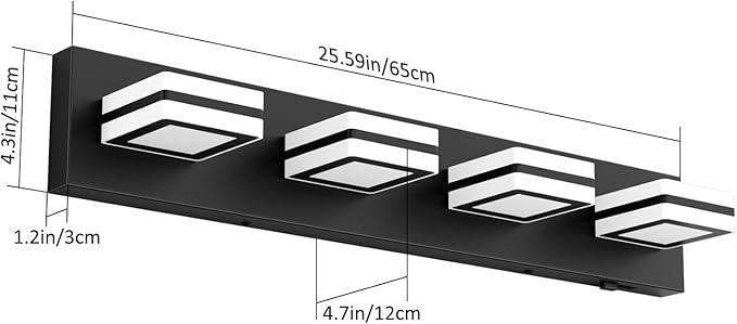 Ralbay 5 Color Temperature Dimmable Black Vanity Lights for Bathroom 4 Lights Acrylic Modern LED Matte Black Bathroom Vanity Lighting Fixtures