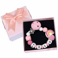 Personalized Pacifier Clip with Name, Custom Rainbow Silicone Binky Holder for Baby Girls & Boys