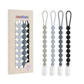 4 Pcs Gray Baby Silicone Teething Pacifier Clip,One-piece Design,Round Shape,Smooth Surface,BPA Free.
