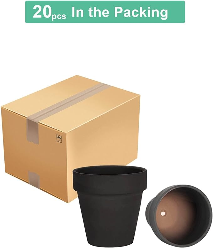 vensovo 3 Inch Black Terra Cotta & Terracotta Pots with Drainage - 20 Pack Clay Flowerpots, Succulent Nursery Planter Great for Plants, Crafts, Wedding Favor