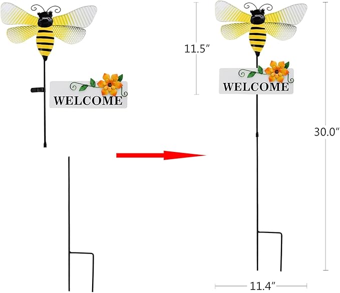 Veclotch 30"" H Metal Bee Garden Stake,Rustic Bee Decorative Yard Stakes Metal Yard Art Ornaments Welcome Sign Outdoor Spring Garden Decor for Patio Lawn Porch Pathway Decor